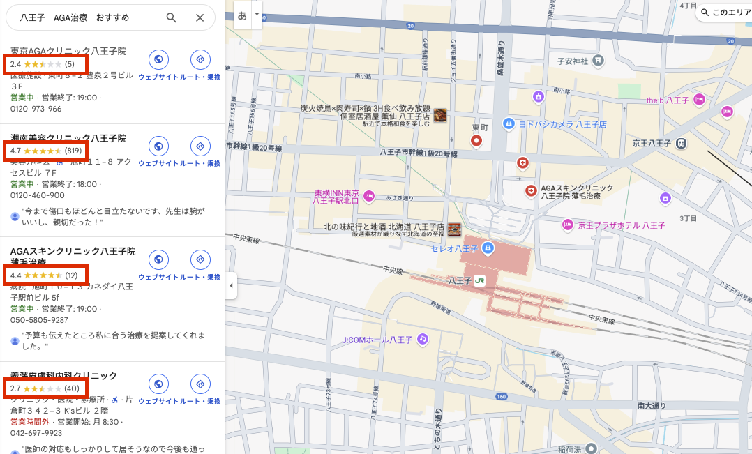 八王子でAGA治療におすすめのクリニックマップ