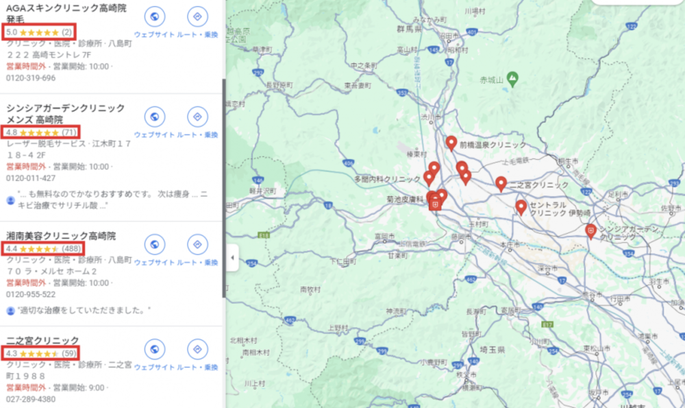 Googleマップ群馬県AGAクリニック